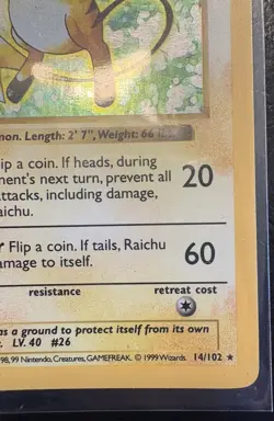Pokemon TCG Raichu Base Set 14/102 Holo 1999-2000 Wizards Base Set Copyright... - Image 3