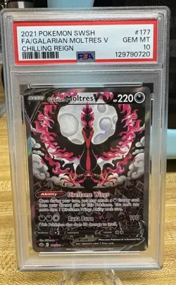 2021 Pokemon PSA 10 SWSH FA/Galarian Moltres V Chilling Reign English Holo - Image 1