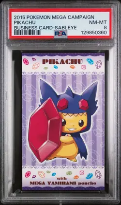 PSA 8 - Mega Sableye Poncho-Wearing Pikachu Business Card Pokemon Japanese 2015 - Image 1