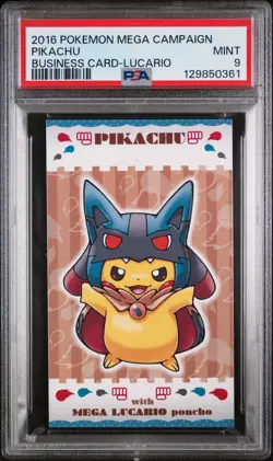 PSA 9 - Mega Lucario Poncho-Wearing Pikachu Business Card Pokemon Japanese 2016 - Image 1