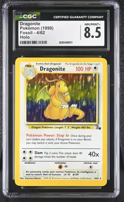 CGC 8.5 Dragonite 1999 Fossil 4/62 Holo Pokemon Card - Image 1