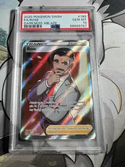 PSA 10 Rose Full Art 189/189 Sword Shield Darkness Ablaze Gem Mint Pokemon Card - Image 1