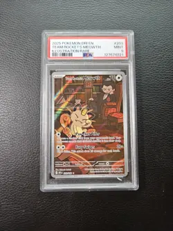 2025 POKEMON DRI EN-DESTINED RIVALS ILLUSTRATION RARE TEAM ROCKET'S MEOWTH PSA 9 - Image 1