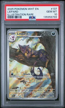2025 POKEMON WHT EN-WHITE FLARE ILLUSTRATION RARE #137 LIEPARD PSA 10 - Image 1