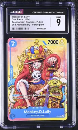 CGC 9 - Monkey D. Luffy P-043 2nd Anniversary Tournament Promo One Piece English - Image 1