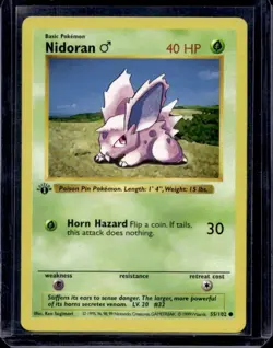 Pokemon Card Nidoran Shadowless 1st Edition Base Set Common 55/102 English - Image 1