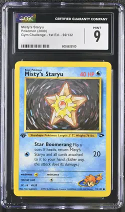 CGC 9 MINT Misty's Staryu Gym Challenge 1st Edition 92/132 Pokemon Card - Image 1
