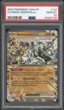 2024 Pokemon FRENCH Mascarade Crepusculaire Ogerpon Pierre EX 112/167 PSA 10 GEM - Image 1