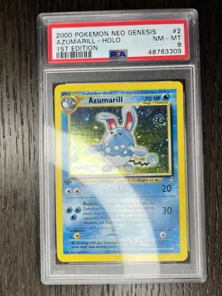 Azumarill PSA 8 Pokemon WOTC 2000 Neo Genesis 1st Edition #2 Double Swirls 🌀🌀 - Image 2