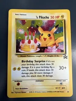Pokemon TCG Birthday Pikachu #24 WOTC Promo Holo Swirl LP+/NM - Image 1