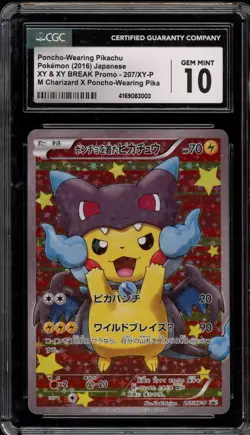 Pokemon Poncho-Wearing Pikachu M Charizard X JPN Full Art Promo 207/XY-P CGC 10 - Image 1