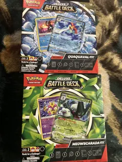 NIB-Meowscarada and Quaquaval ex Deluxe Battle Deck Set of 4-Pokemon TCG - Image 1