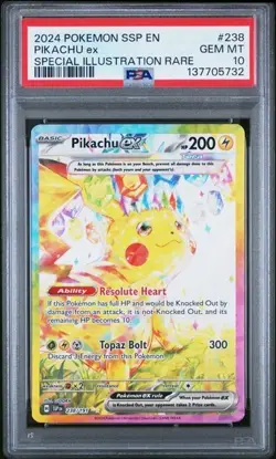 2024 POKEMON SSP EN-SURGING SPARKS SPECIAL ILLUSTRATION RARE PIKACHU EX PSA 10 - Image 1
