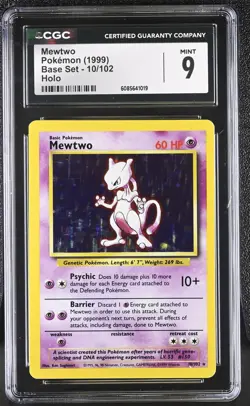 CGC 9 MINT Mewtwo 1999 Base Set 10/102 Holo Pokemon Card - Image 1