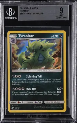2019 POKEMON SUN & MOON TEAM UP #85 TYRANITAR-HOLO BGS 9 - Image 1