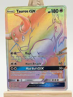 Pokemon TAUROS GX 156/149 Sun & Moon Base Set Secret Rainbow Rare Holo Foil NM - Image 1