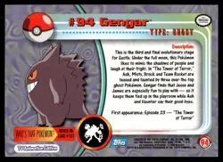 1999 Topps Pokemon - TV Animtion Edition - Gengar Blue Logo Non HOLO #94 - Image 1