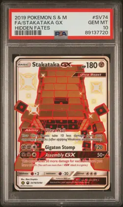 2019 Pokemon Sun & Moon Hidden Fates Stakataka GX #SV74 FA PSA 10 GEM MINT - Image 1