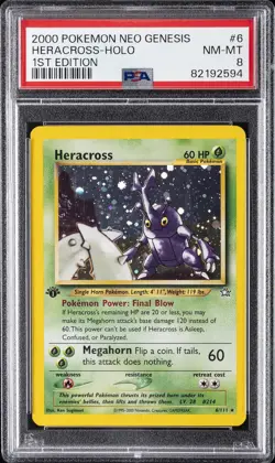 2000 POKEMON NEO GENESIS 1ST ED #6 HERACROSS-HOLO PSA 8 - Image 1