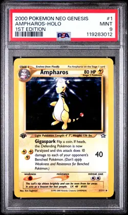 2000 POKEMON NEO GENESIS 1ST EDITION #1 AMPHAROS-HOLO PSA 9 - Image 1