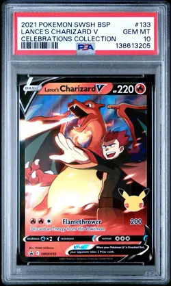 PSA 10 - 2021 Black Star Celebrations Collection Lance's Charizard V #SWSH133 - Image 1