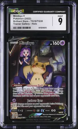 2022 Pokemon Brilliant Stars #TG16 Mimikyu V Trainer Gallery Holo CGC 9 Mint - Image 1