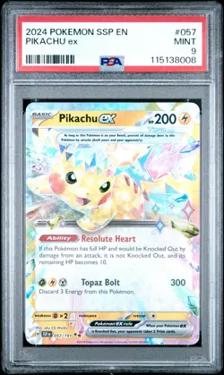2024 POKEMON SSP EN-SURGING SPARKS #057 PIKACHU EX PSA 9 - Image 1