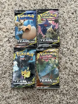Pokemon Sun & Moon Team Up - Complete Art Set of 4 Packs Sealed And Unweighed - Image 1