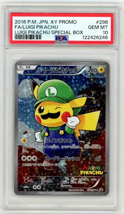 2016 Pokemon Japanese Luigi Pikachu XY Promo Full Art #296 PSA 10 Gem Mint - Image 1