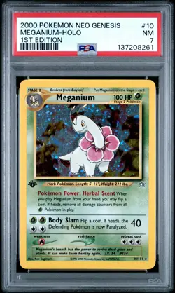 2000 POKEMON NEO GENESIS 1ST ED #10 MEGANIUM-HOLO PSA 7 - Image 1