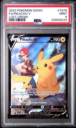 PSA 9 Pikachu V #TG16 Pokemon SWSH Lost Origin English 2022 - Image 1