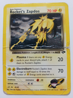 Rocket's Zapdos Pokemon Card Holo WOTC 15/132 Gym Challenge Rare Vintage HP - Image 1