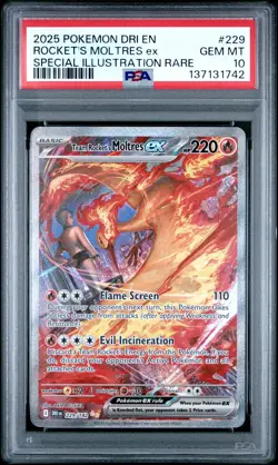 2025 POKEMON DRI SPECIAL ILLUSTRATION RARE #229 TEAM ROCKET'S MOLTRES EX PSA 10 - Image 1
