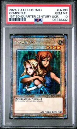 PSA 10 Yugioh Gemini Elf RA03-EN109 1st Edition Quarter Century Secret Rare - Image 1