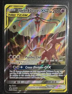 Pokemon TCG Espeon & Deoxys GX SM240 Black Star Promo Full Art Holo Card - Image 1