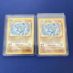 1999 WOTC POKEMON BASE SET 1ST EDITION MACHAMP 8/102 HOLO RARE LOT OF 2 CARDS HP - Image 1