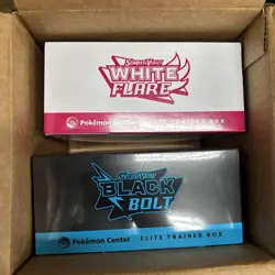 Pokemon Center Black Bolt and White Flare ETB SEALED BRAND NEW IN HAND Lot of 2 - Image 1