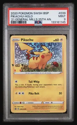 PSA 9 Gem Mint 2020 Pokemon Promo General Mills 25th #039 Pikachu SWSH039 - Image 1