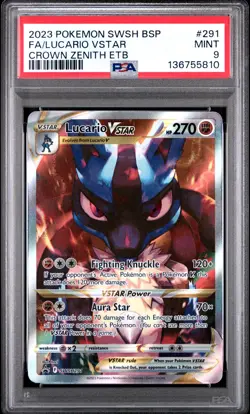 2023 POKEMON SWSH BLACK STAR PROMO #291 FULL ART/LUCARIO VSTAR PSA 9 - Image 1