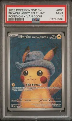 Pikachu Grey Felt Hat 2023 SVP #085 Van Gogh Promo Pokemon Card Mint PSA 9 - Image 1