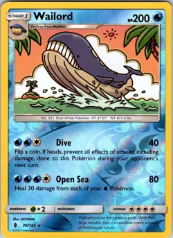 Wailord 30/145 SM - Guardians Rising Pokemon TCG NM Reverse Holo - Image 1