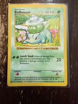 1999 Pokemon Base Set - Shadowless Pokemon Bulbasaur Common #44/102 MP Matt - Image 1