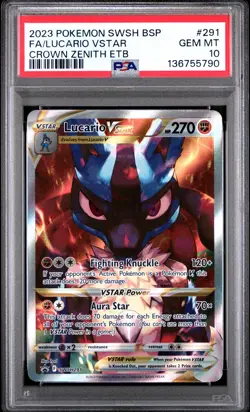 2023 POKEMON SWSH BLACK STAR PROMO #291 FULL ART/LUCARIO VSTAR PSA 10 - Image 1
