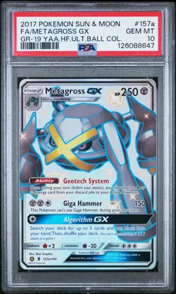 2017 POKEMON SUN & MOON GUARDIANS RISING #157A FULL ART/METAGROSS GX PSA 10 - Image 1