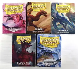 5-PACK 100 CT Dragon Shield Matte Card Sleeves AMBER AURORA SAPPHIRE BLOOD RED + - Image 1
