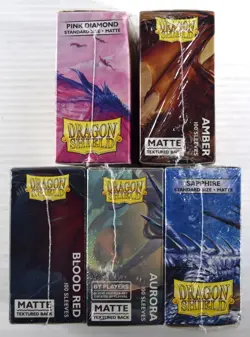 5-PACK 100 CT Dragon Shield Matte Card Sleeves AMBER AURORA SAPPHIRE BLOOD RED + - Image 5