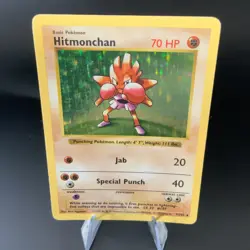Hitmonchan Base Set Holo Shadowless Rare 7/102 LP Vintage Pokemon TCG Card - Image 1