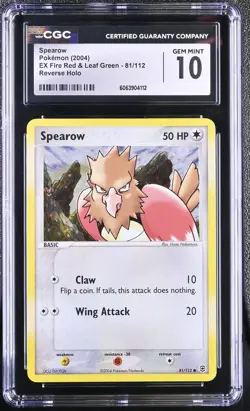 CGC 10 Spearow EX Fire Red & Leaf Green 81/112 Reverse Holo Pokemon Card - Image 1