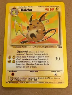 Raichu 29/62 Fossil Unlimited Regular Pokemon Card NM - Image 1
