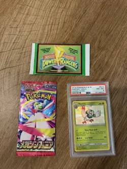 Lot of 3 Sealed Graded Cards: 1994 Power Rangers, JP Pokemon Pack, PSA 8 Dartrix - Image 1